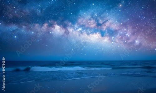 Beach with waves of stars and cosmic dust, Generative AI