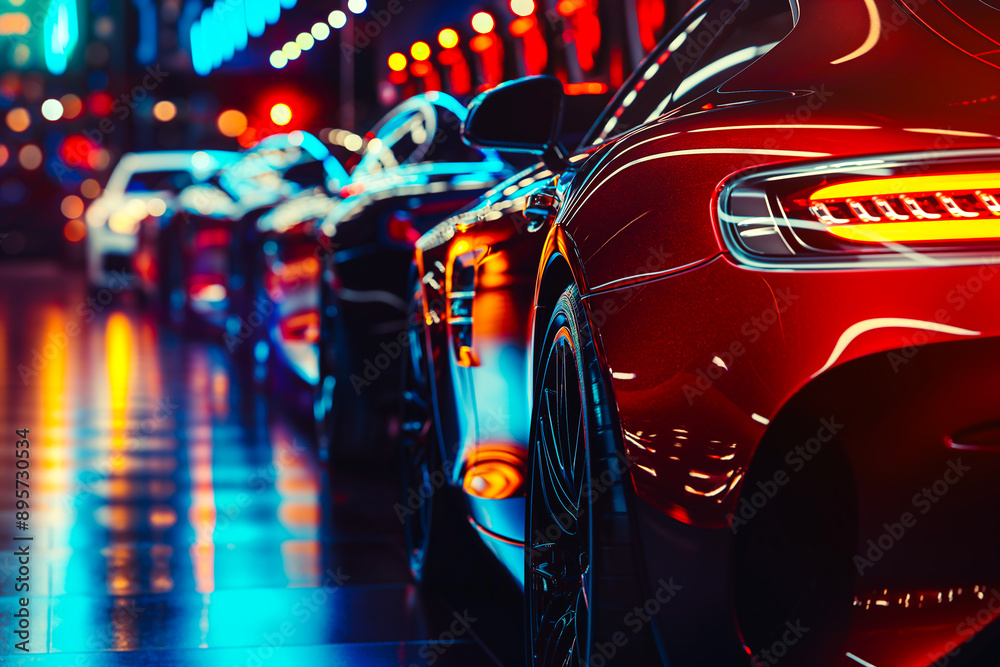 a graphic representation of a modern car. Its aerodynamic design is ...