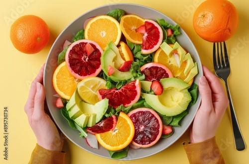 Fresh Salad With Avocado, Orange, and Cucumber