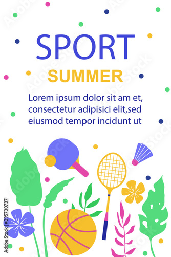 Wallpaper Mural Sports background. Summer sports games. Abstract colorful background with sports rackets and balls.Vector illustration. Torontodigital.ca