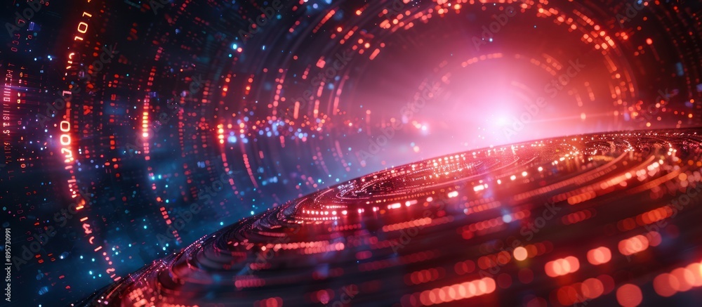Obraz premium Abstract Digital Ring of Red and Blue Lights