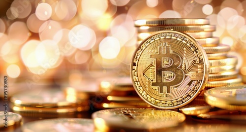Golden Bitcoin Coin Stack