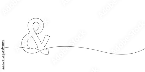 A single line drawing of a ampersand symbol. Continuous line and sign icon. One line icon. Vector illustration.