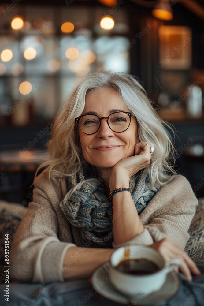 A Photo of attractive aged woman happy positive smile A Photo of attractive aged woman happy positive smile