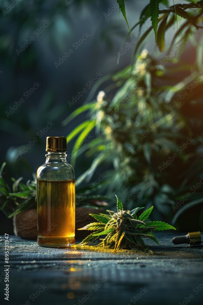 Medical Cannabis CBD Oil in Bottle, Natural Wellness Medical Cannabis CBD Oil in Bottle, Natural Wellness