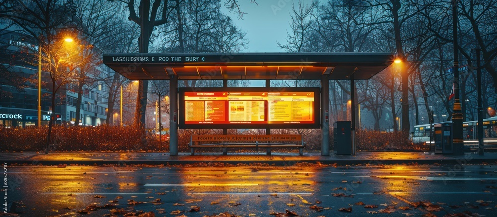 Obraz premium Bus Stop in the Evening Mist