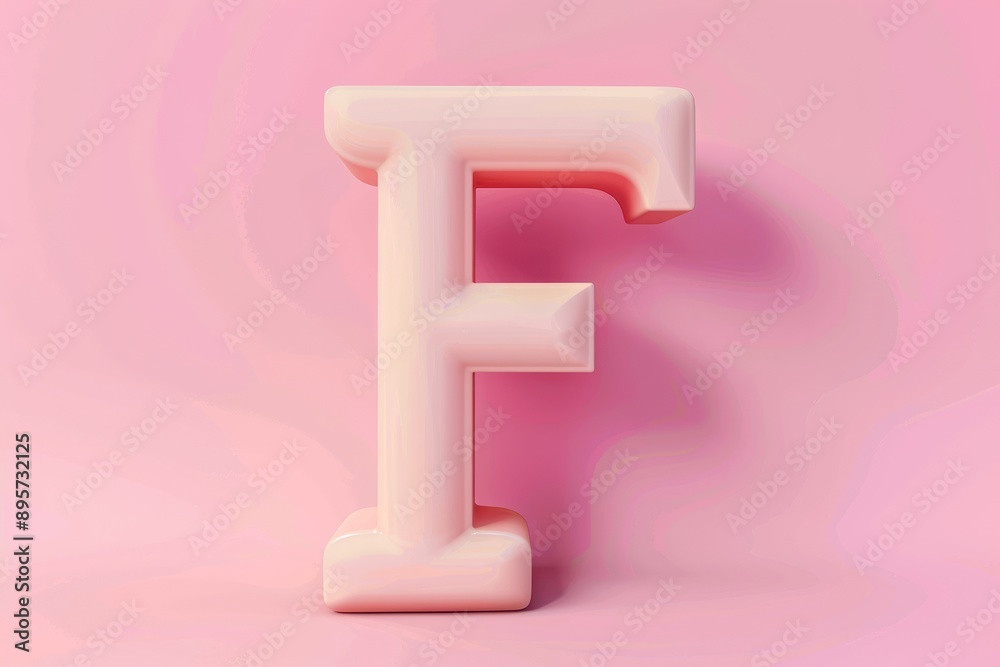 Glossy light pink letter F on pink background standing upright. Glossy light pink letter F on pink background standing upright.
