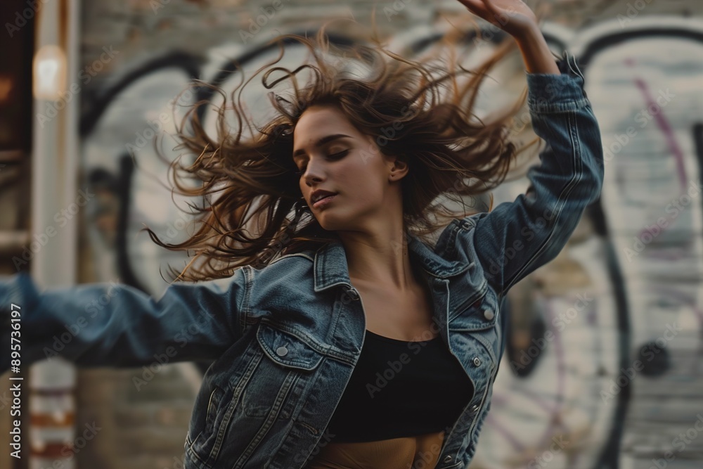 Obraz premium A Woman dancing in urban environment