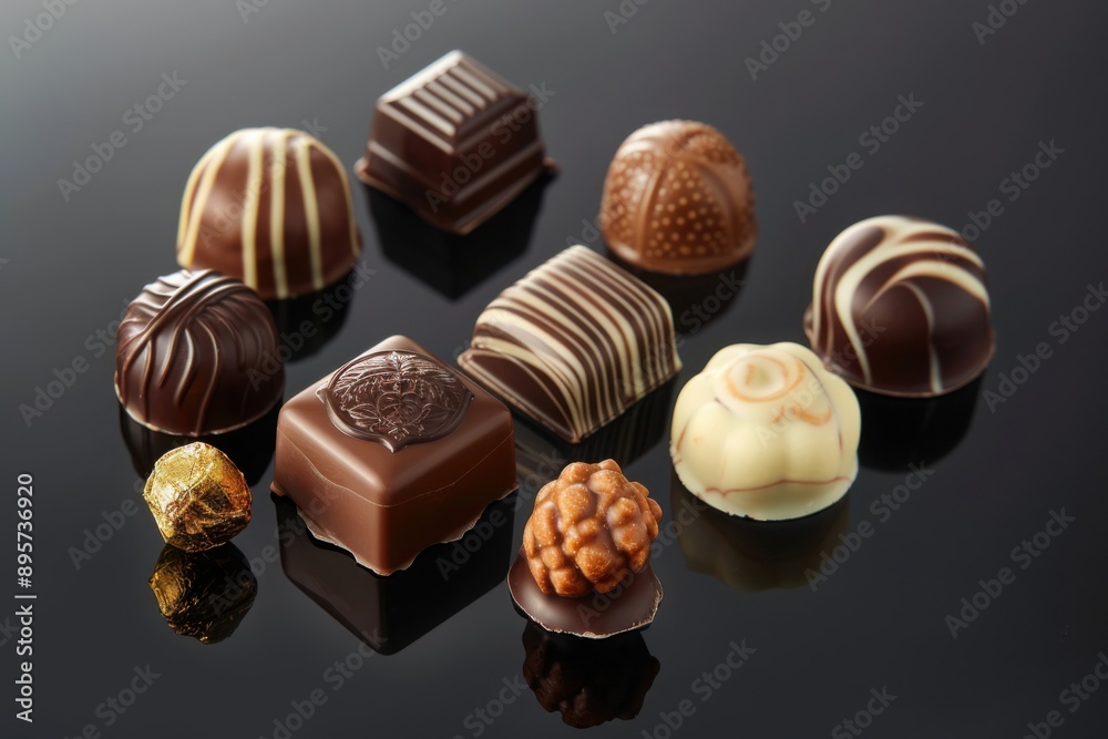 Assortment of fine chocolate candies pralines. dark background. Assortment of fine chocolate candies pralines. dark background.