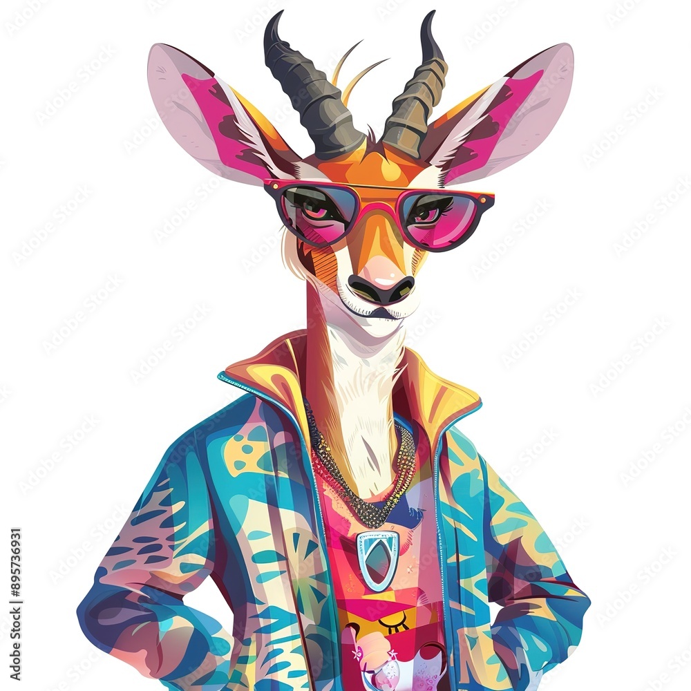 Fototapeta premium Antelope Global Fusion animal fashion cartoon isolated whitebackground 16:9