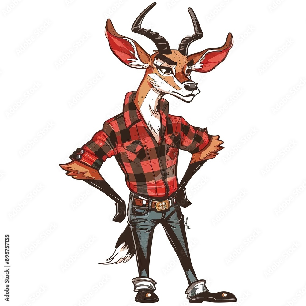 Fototapeta premium Antelope Rockabilly animal fashion cartoon isolated whitebackground 16:9