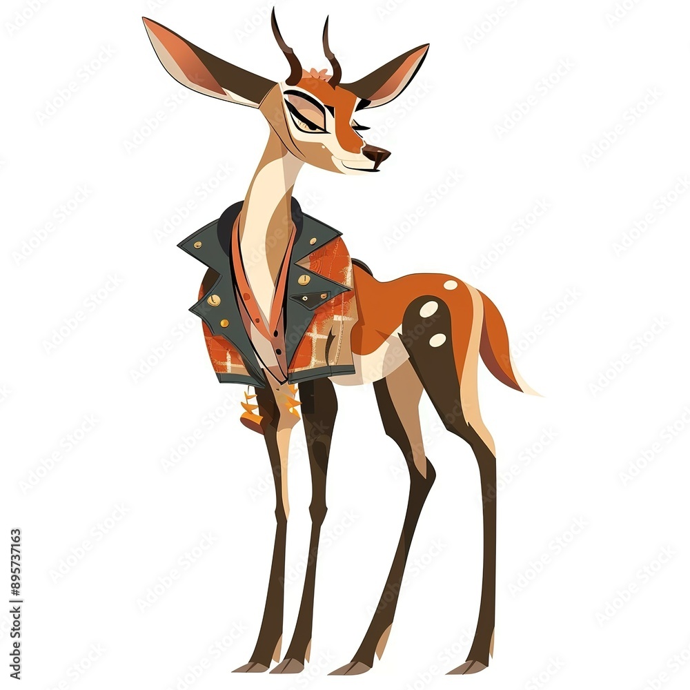 Obraz premium Antelope Rockabilly animal fashion cartoon isolated whitebackground 16:9