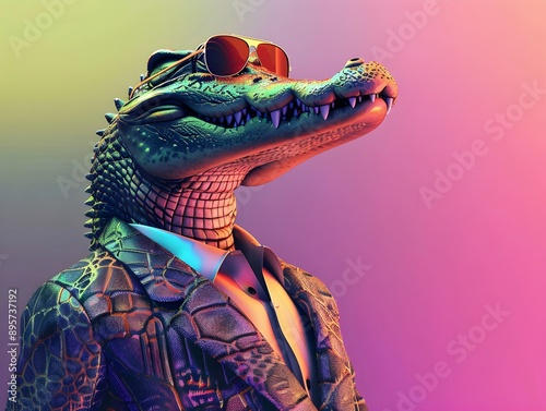 Plakat alligator wearing suit