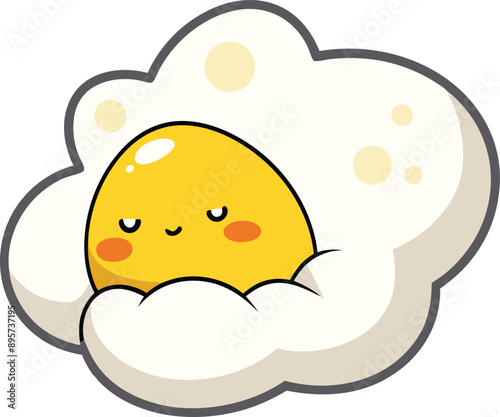 Cozy egg slumbers peacefully among fluffy clouds. 