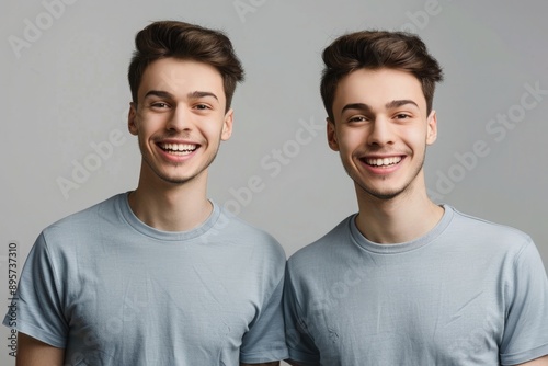 Smiling twin brothers in casual clothes