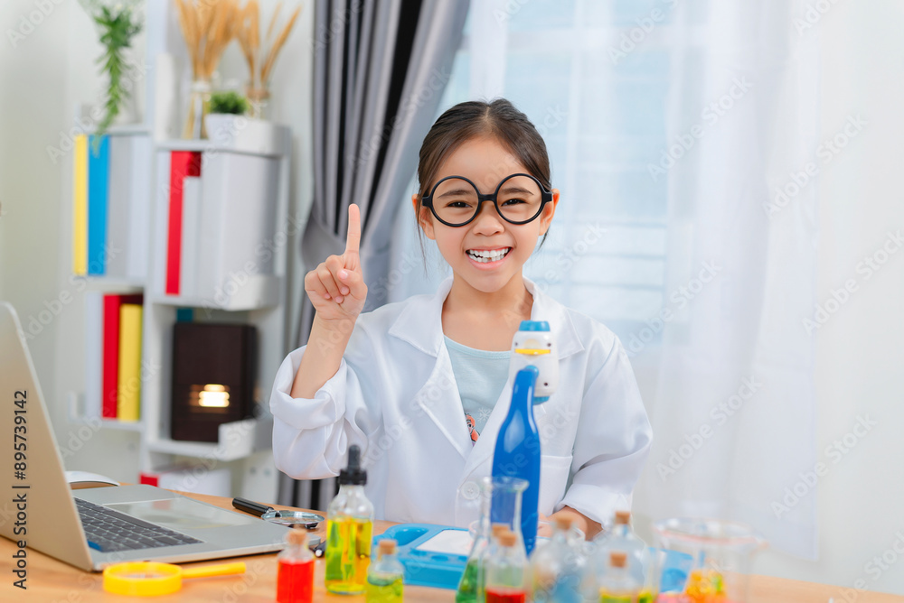 young Asia girl Scientist Conducting Experiment With Microscope In Laboratory young Asia girl Scientist Conducting Experiment With Microscope In Laboratory