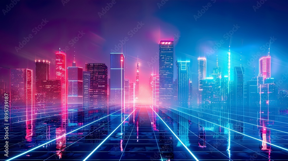 Neon Cityscape - A Futuristic Digital Art Neon Cityscape - A Futuristic Digital Art