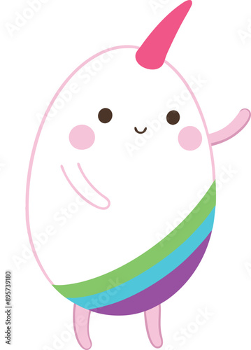 Magical unicorn egg dances with vibrant rainbow colors. 