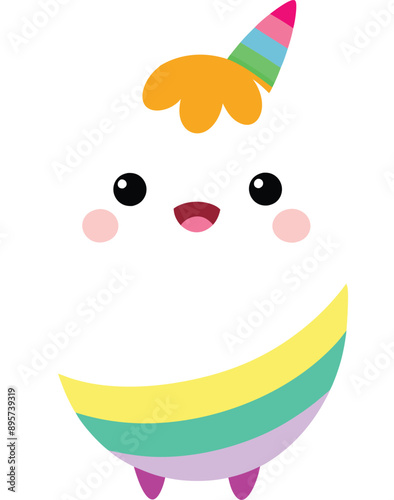 Magical unicorn egg dances with vibrant rainbow colors. 