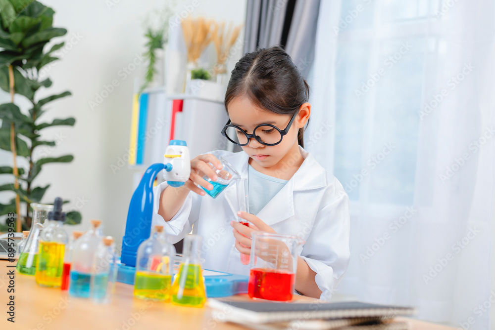 young Asia girl Scientist Conducting Experiment With Microscope In Laboratory young Asia girl Scientist Conducting Experiment With Microscope In Laboratory