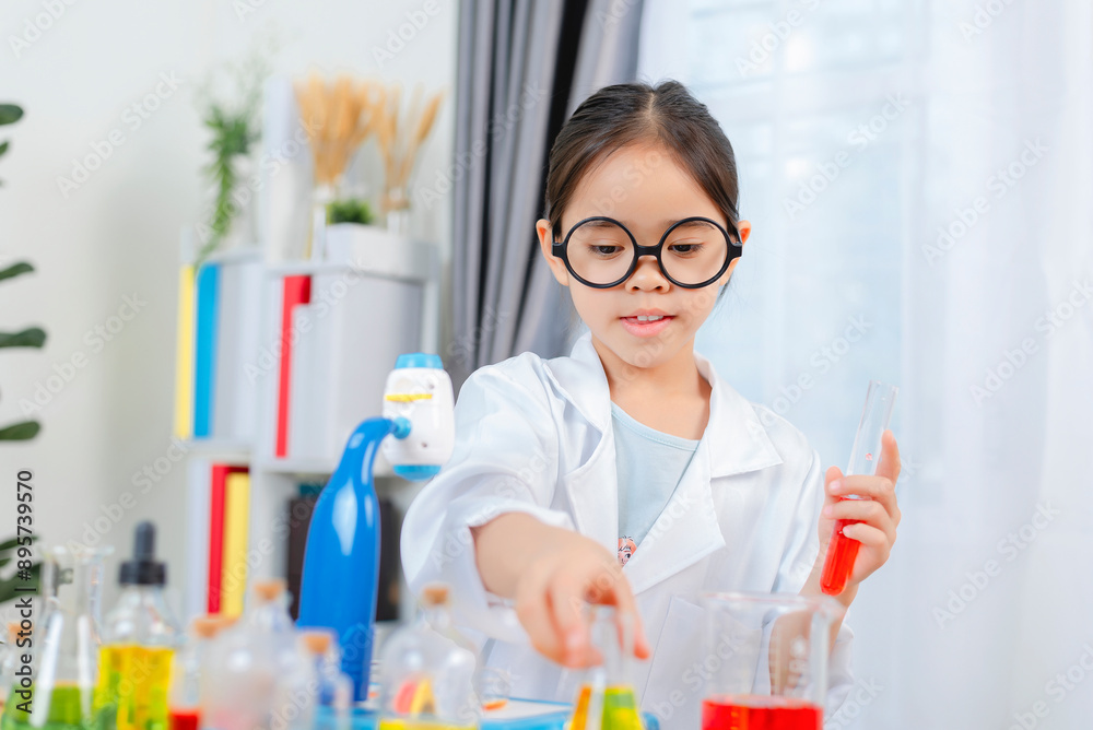 young Asia girl Scientist Conducting Experiment With Microscope In Laboratory young Asia girl Scientist Conducting Experiment With Microscope In Laboratory