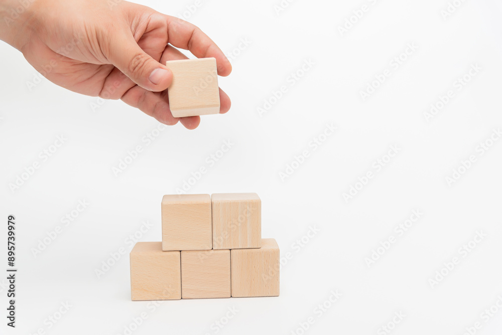 Wooden Blocks Arranged In Ascending Order On White Background Wooden Blocks Arranged In Ascending Order On White Background