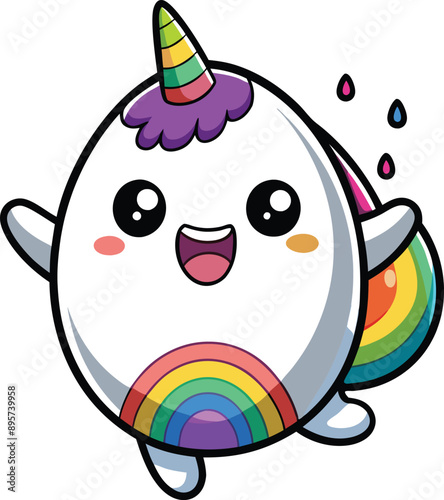 Magical unicorn egg dances with vibrant rainbow colors. 