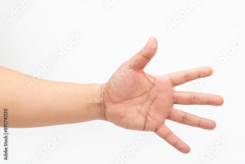 Extended Hand Gesture On White Background photo