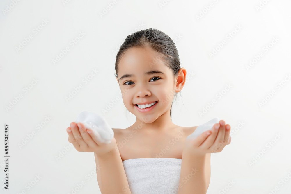 Adorable Girl Applying Facial Cream Smiling At Camera Adorable Girl Applying Facial Cream Smiling At Camera