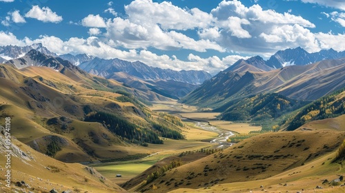 Expansive view from Karatyurek Pass of the Altai Mountains' Mother of the World and Jarlu Valley photo