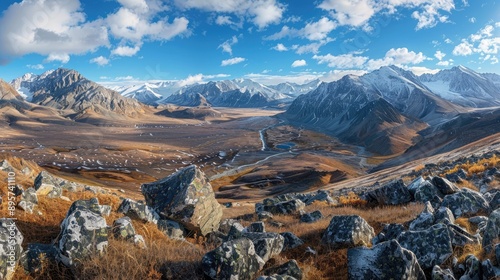 Expansive view from Karatyurek Pass of the Altai Mountains' Mother of the World and Jarlu Valley photo