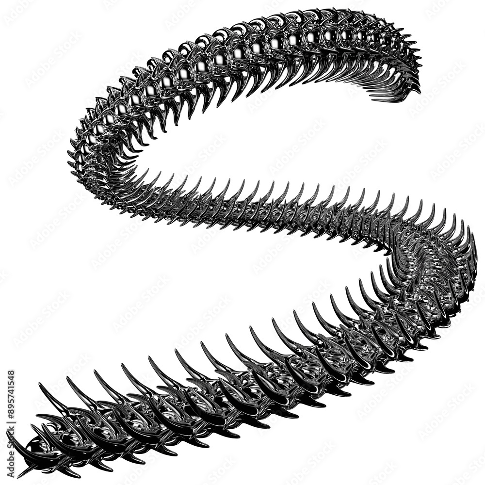 Chrome 3D element. Abstract array metal ridge, iron bones in cyber sigilism style, perspective objects. Transparent background Chrome 3D element. Abstract array metal ridge, iron bones in cyber sigilism style, perspective objects. Transparent background