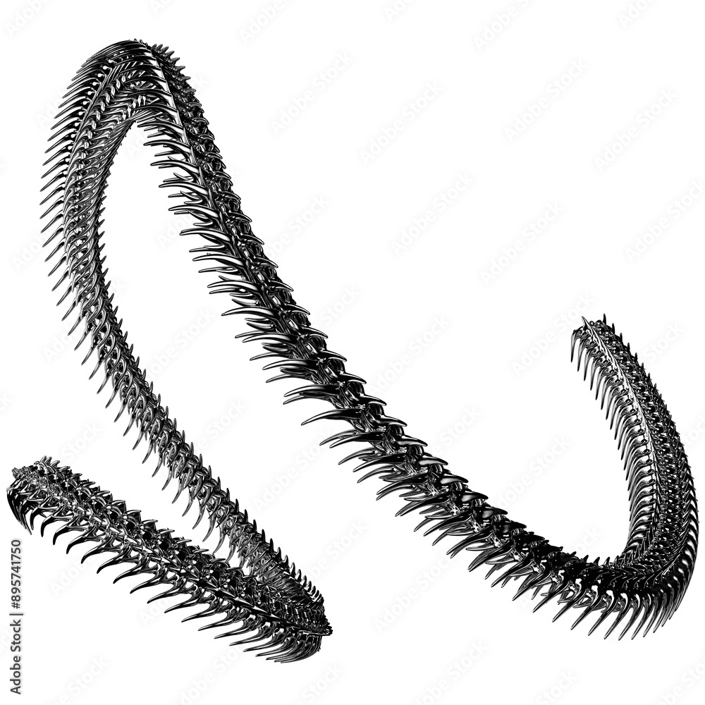 Chrome 3D element. Abstract array metal ridge, iron bones in cyber sigilism style, perspective objects. Transparent background Chrome 3D element. Abstract array metal ridge, iron bones in cyber sigilism style, perspective objects. Transparent background
