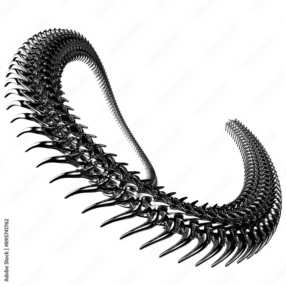Chrome 3D element. Abstract array metal ridge, iron bones in cyber sigilism style, perspective objects. Transparent background Chrome 3D element. Abstract array metal ridge, iron bones in cyber sigilism style, perspective objects. Transparent background