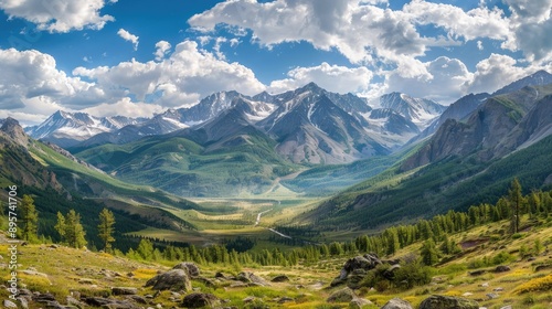 Majestic panorama of the Altai Mountains' Mother of the World and Jarlu Valley from Karatyurek Pass photo