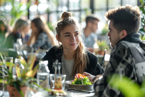 Young Couple Enjoying a Casual Lunch Together