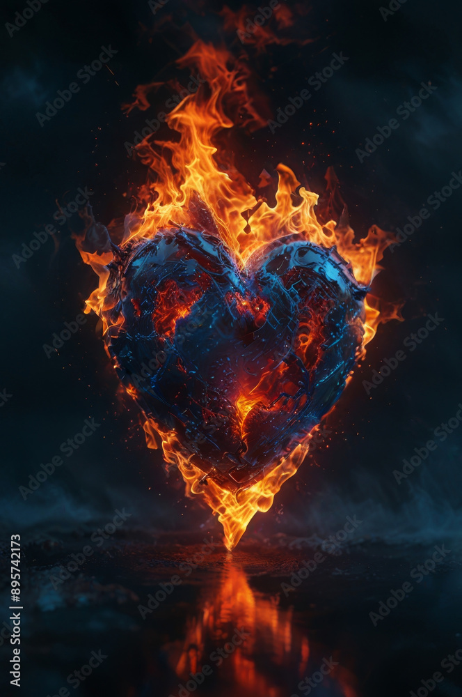 A fiery heart in bright neon colors. A fiery heart in bright neon colors.
