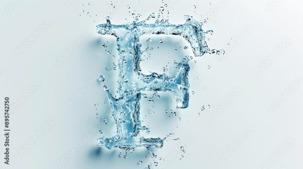 Capital letter F made of blue water splashes or ice on light background. Scrapbook activity. Generative AI Capital letter F made of blue water splashes or ice on light background. Scrapbook activity. Generative AI