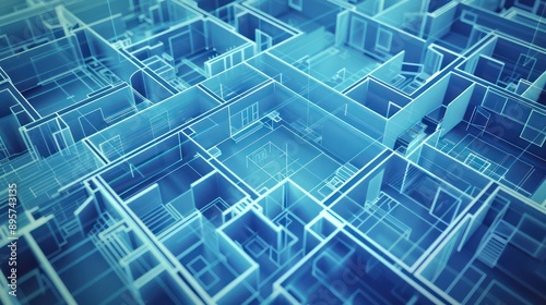 high-concept image of a budget as a detailed architectural blueprint, with each room and corridor representing different allocations and financial strategies photo