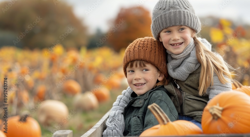 Children Sitting In Pumpkin Patch Children Sitting In Pumpkin Patch