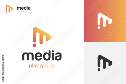 letter m play media logo icon design for Media Player Logo Icon, Modern Play Button Logo