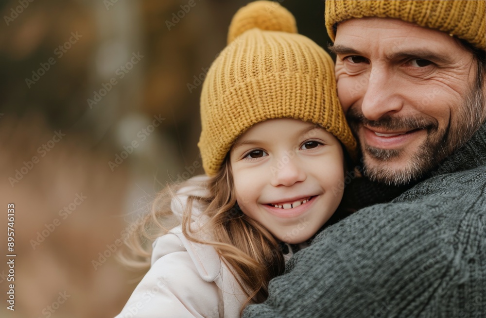Father and Daughter Smiling in Autumn Woods Father and Daughter Smiling in Autumn Woods