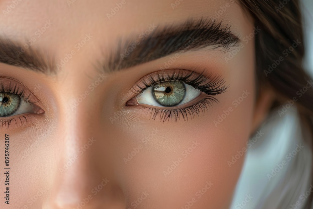 Stunning portrait of a beautiful woman with dramatic mega volume lash extensions...
