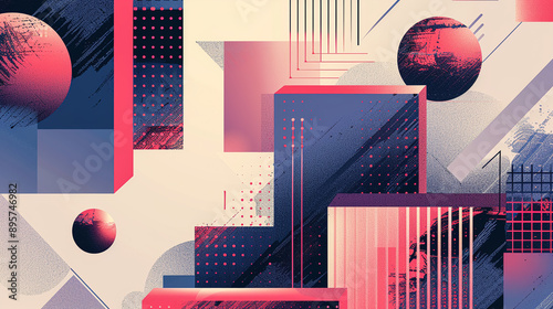 Abstract geometric shapes with metallic textures, futuristic aesthetic, dynamic compositionVector illustrations photo