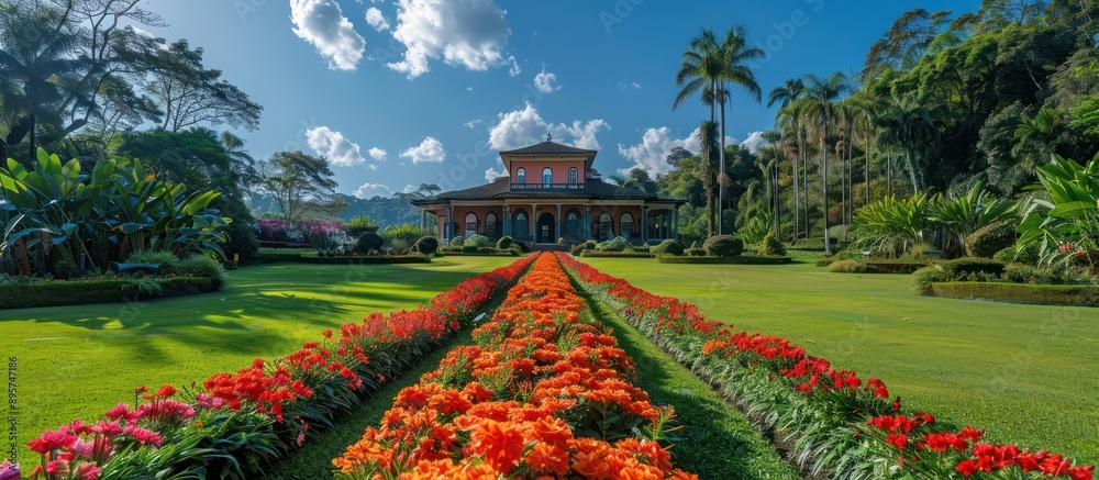 Fototapeta premium Grand Mansion Amidst a Lush Garden