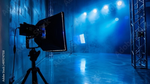 Professional Photography Studio with Blue Lighting photo