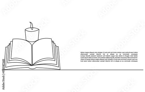 book opening page one line drawing continuous educational concept vector illustration for simplicity decoration and copy space, The book is drawn with one line. Modern outline doodles of an open book.
