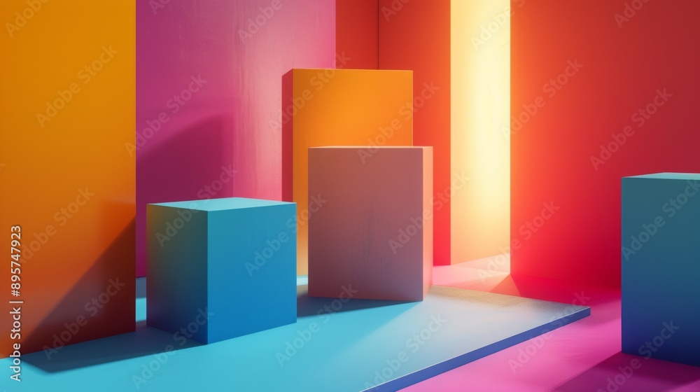 Abstract Geometric Shapes with Vibrant Lighting
