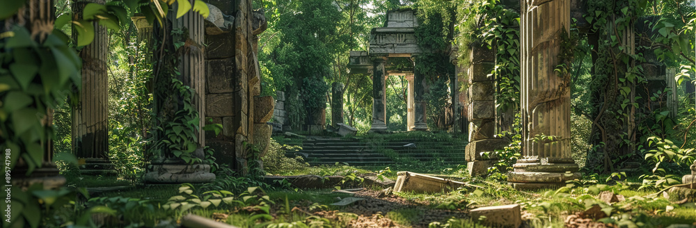 Ancient Greek temple ruins, overgrown with vines, historical detail, serene settingHighly details , 8K Ancient Greek temple ruins, overgrown with vines, historical detail, serene settingHighly details , 8K