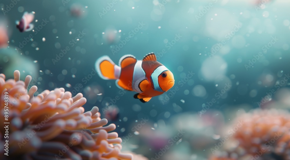 Clownfish Swimming in a Reef Tank Clownfish Swimming in a Reef Tank